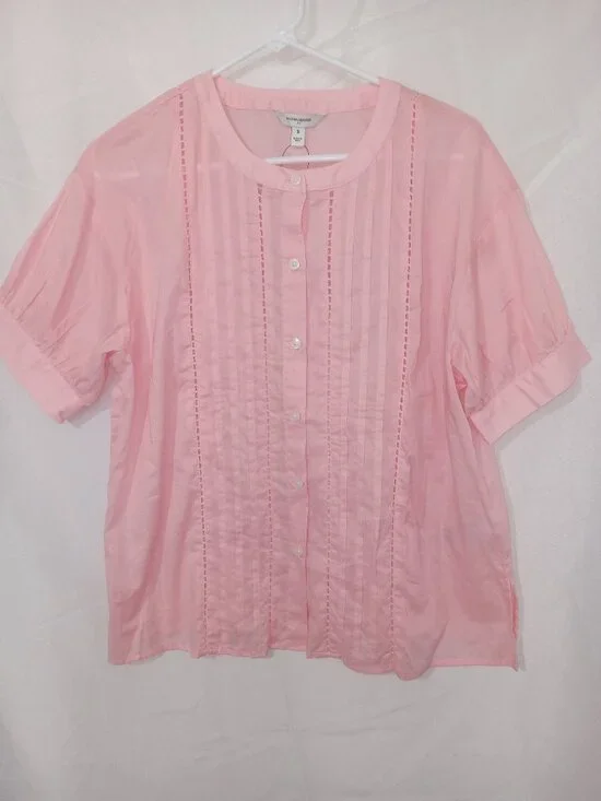 Banana Republic Voile Pleated Blouse Pink Pintuck Top S Coastal Preppy NEW - Picture 2 of 11